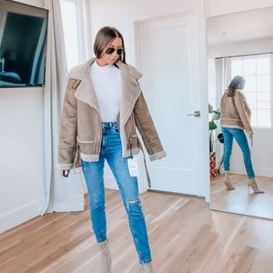 Zara faux shearling moto jacket
